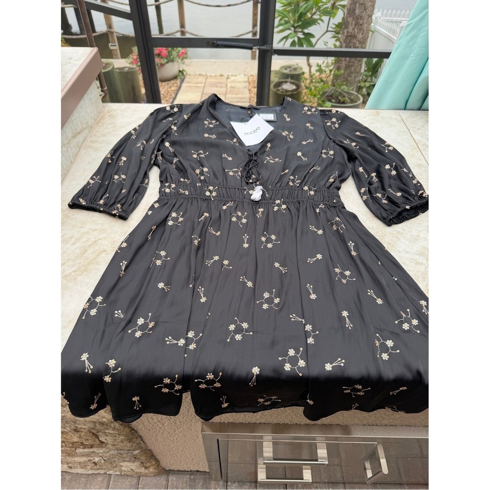 Maje NWT Sequin Embellished V-Neck Mini Cocktail Dress Black 42 XL - Picture 12 of 16